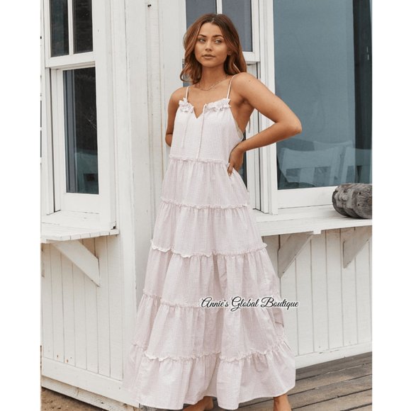 NWT, Anthropologie  Senorita Gingham Ruffled Maxi Dress - Picture 12 of 16